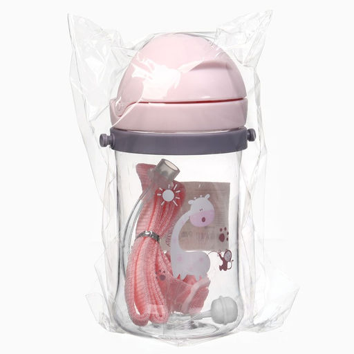 Поильник - непроливайка детский Крошка Я с силиконовой трубочкой и грузиком, от 9 мес., 350 мл., на ленте, розовый