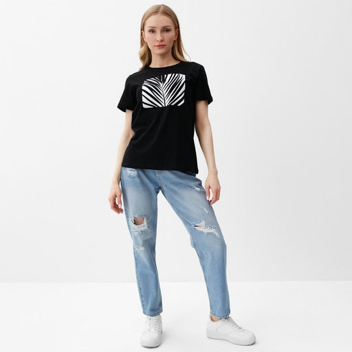 Футболка женская, цвет черный, размер 48