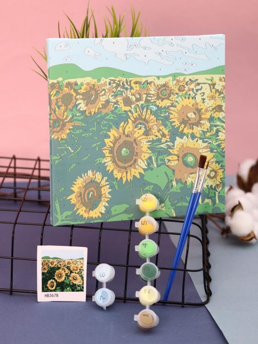 Картина по номерам на подрамнике Draw Me! Bright sunflowers, (20*20 см)