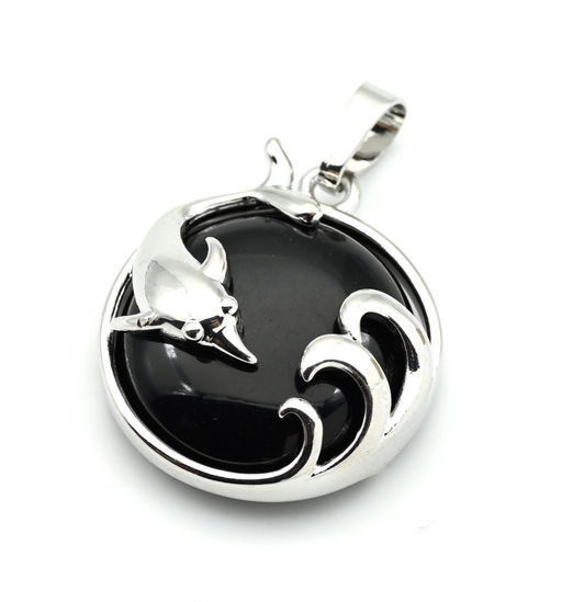 Подвеска Дельфин 24*26мм с агатом черным