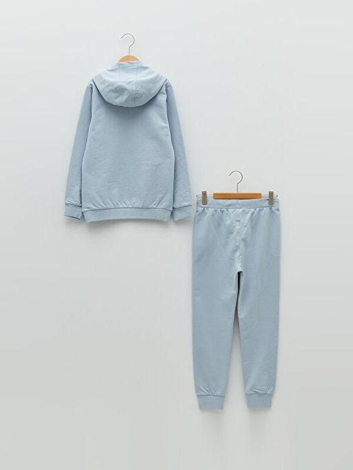 Kap??onlu Bask?l? Uzun Kollu Erkek ?ocuk Sweatshirt ve E?ofman Alt? - Waikiki фото 2