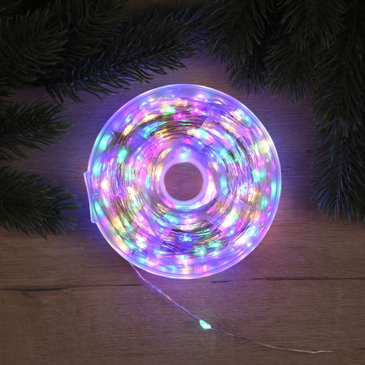 Гирлянда Нить 100 м роса, IP44, серебристая нить, 1000 LED, свечение мульти, 18 В