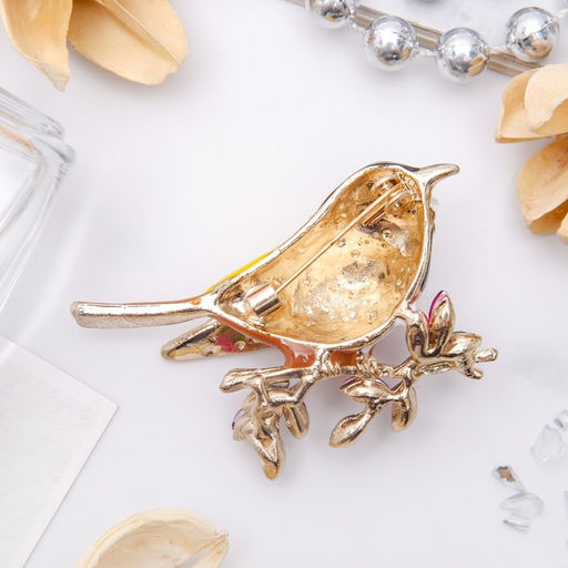 Брошь «Птичка-синичка», цветная в золоте