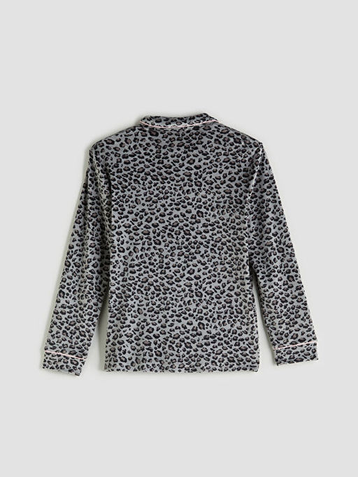 G?mlek Yaka Leopar Desenli Kad?n Pijama ?st?