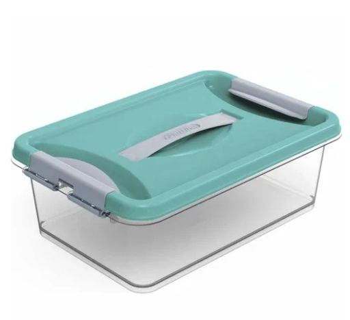 Контейнер для хранения с крышкой, ручкой и ручками-защелками "КЛИК", бирюзовый, 11.6*23*35см, 6л