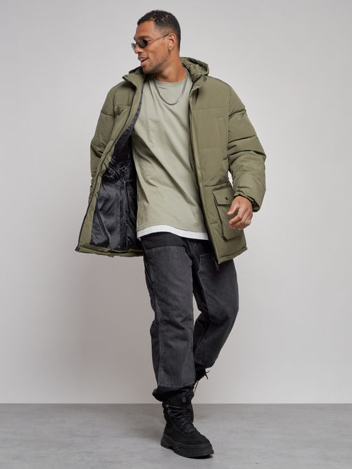 Парка мужская зимняя удлиненная молодежная зеленого цвета 807Z - Wonderrman фото 7