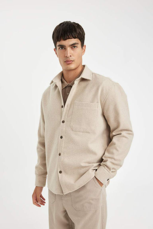 Рубашка стандартного кроя с воротником-поло и длинными рукавами - Defacto фото 3