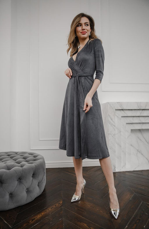 Платье из замши мокрый асфальт - Donna saggia фото 3