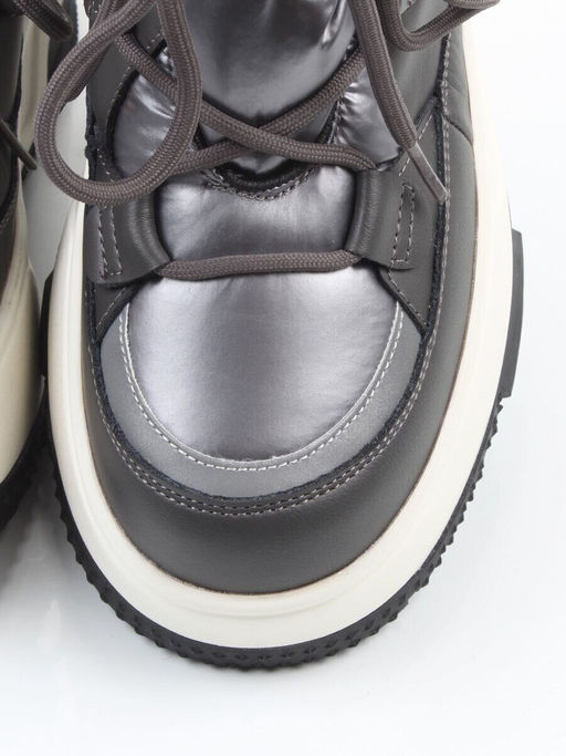 04-WG039-1M GRAY Ботинки зимние женские (натуральная кожа, курточная ткань, 100% шерсть)