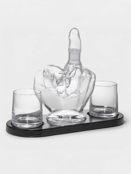 Мини-Бар Средний палец, 1 л, 2 бокала, на подставке, стекло, дерево - Simaland фото 2