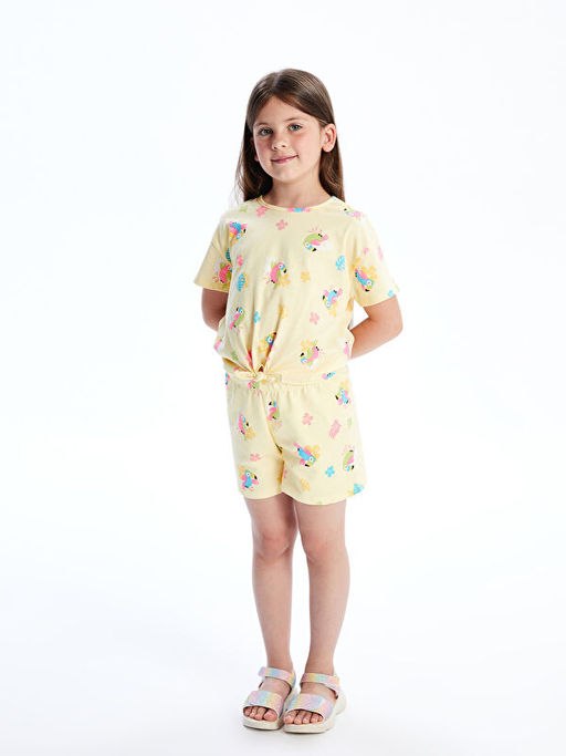 Bisiklet Yaka Bask?l? K?z ?ocuk Ti??rt