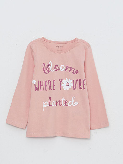 Bisiklet Yaka Uzun Kollu Bask?l? Pamuklu K?z Bebek 2li Pijama Tak?m? - Waikiki фото 2