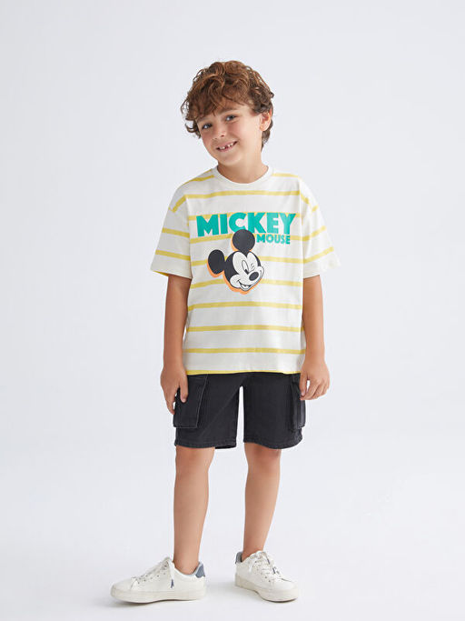 Bisiklet Yaka Mickey Mouse Bask?l? Erkek ?ocuk Ti??rt
