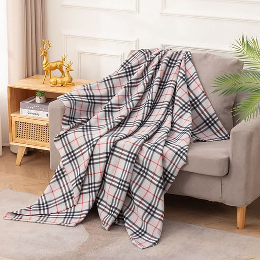 Плед/покрывало 150х200см "Клетка бербери на сером", флис набивной, полиэстер 100%, плотность 160г/м2, упаковка 15х25см, пояс бумажный, т.м. "Домашняя Мода" (Россия)