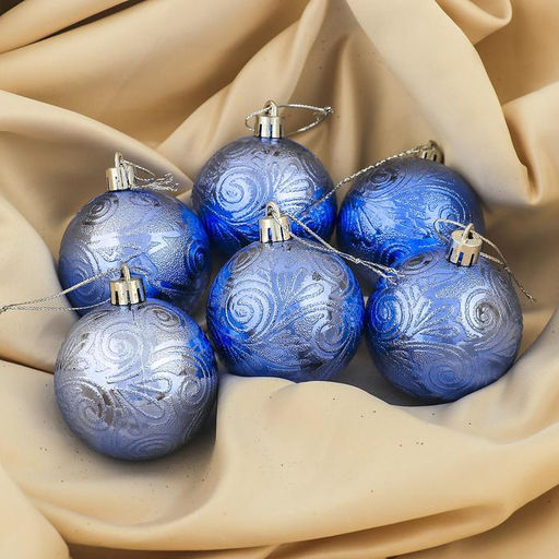 Ёлочные игрушки Кружевной узор, шары новогодние, d=6 см, набор 6 шт., синий - Зимнее волшебство фото 2