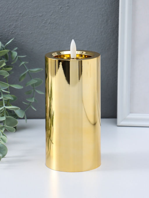 Светодиодная свеча LED - ночник RISALUX «Столбик. Глянец», от батареек 3×АА, золото, мерцающая 7.5×7.5×17 см