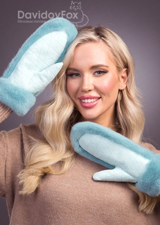 Варежки норка замша мята