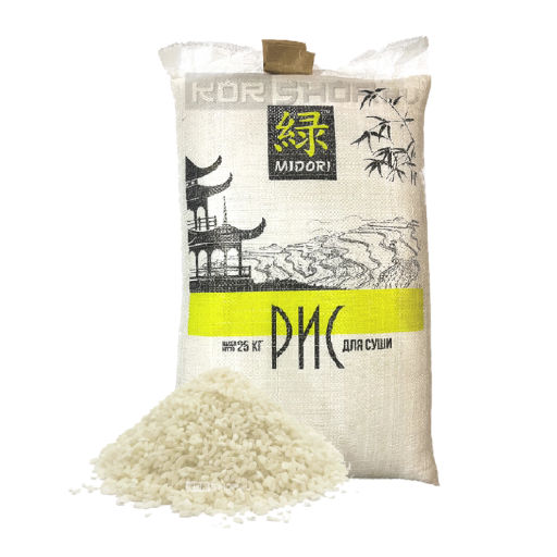 Рис круглозерный шлифованный Мидори Midori (мешок), Россия, 25 кг Акция