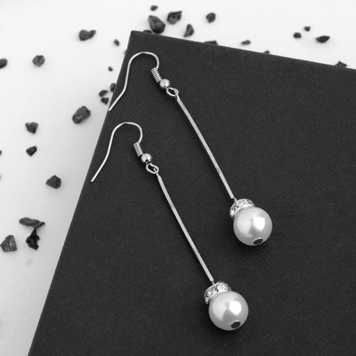 Серьги с жемчугом Бусинки на цепочке, цвет белый - Queen fair фото 2