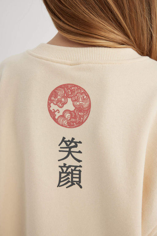 Толстовка оверсайз с круглым вырезом для девочек с принтом - Defacto фото 9