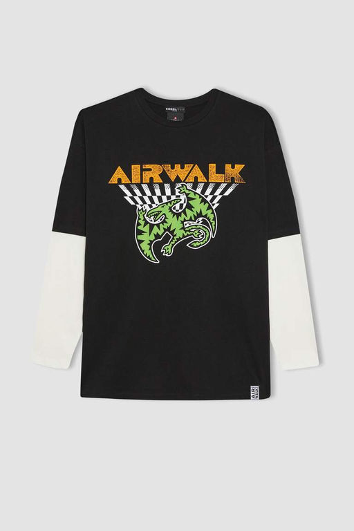 Футболка оверсайз с круглым вырезом и длинными рукавами Cool Airwalk - Defacto фото 10