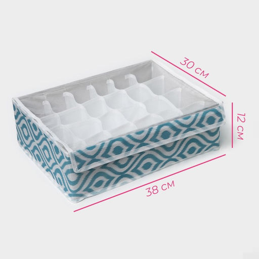 Органайзер для хранения белья Доляна Лагуна, 24 ячейки, с прозрачной крышкой, 383010 см, бирюзовый фото 3