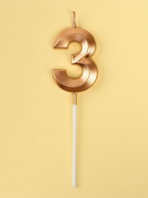 Цена за 2 шт. Свеча в торт на шпажке «Грань», цифра 3, шампань, 5 см