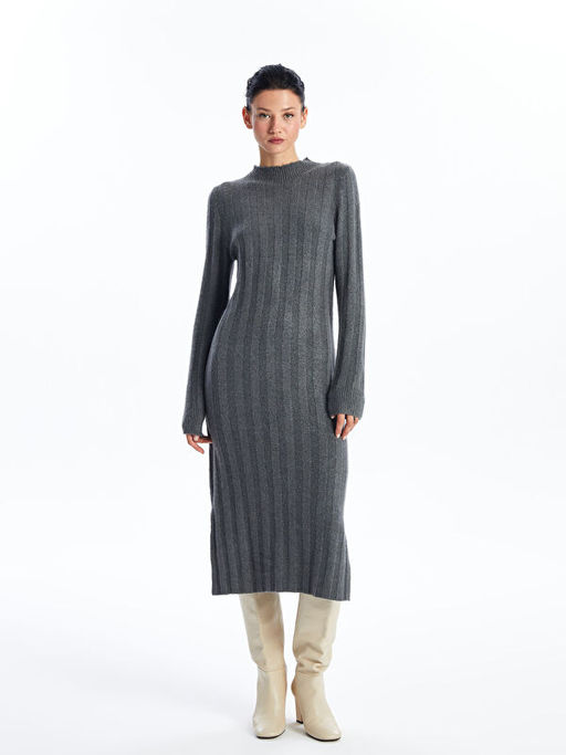 Bisiklet Yaka D?z Uzun Kollu Kad?n Triko Elbise