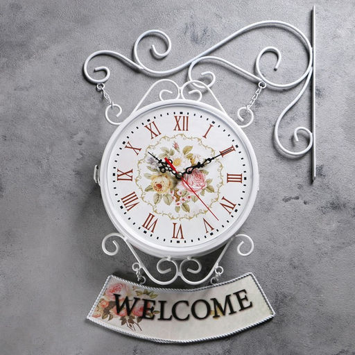 Часы настенные двусторонние, на подвесе WELCOME, d=23 см, 47×31 см, 2хАА, белые