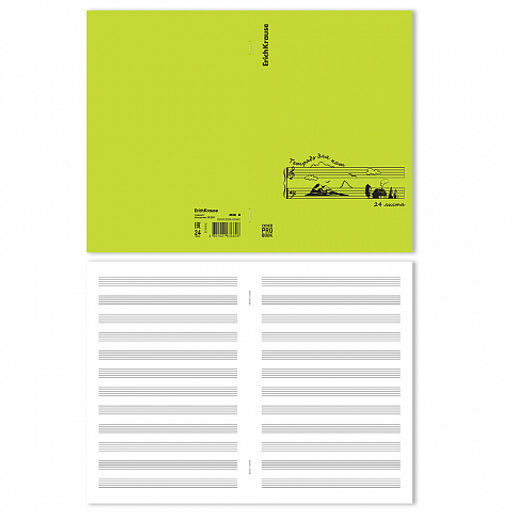 Цена за 3 шт. Тетрадь для нот на скобе c пластиковой обложкой ErichKrause CoverProBook Music Valley, зеленый, А4, 24 листа_MIX-PACK  фото 6
