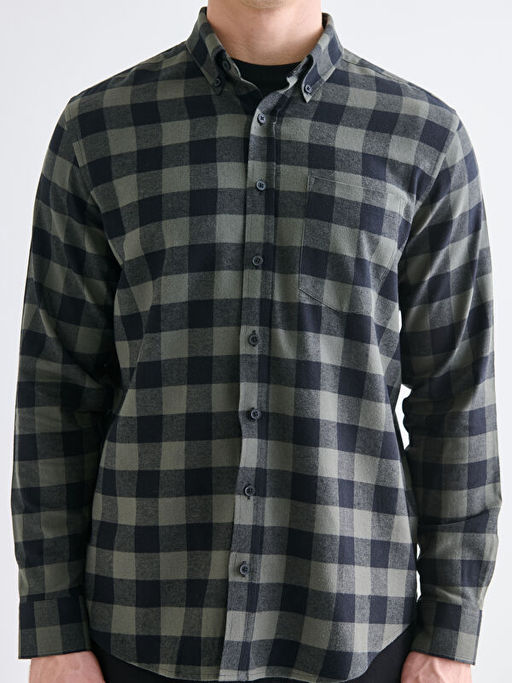 Regular Fit Uzun Kollu Ekose Gabardin Erkek G?mlek