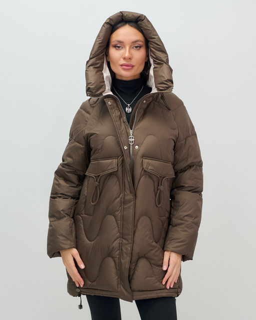 Куртка зимняя женская с капюшоном модная темно-коричневого цвета 7653TK Бренд: Visdeer  фото 3