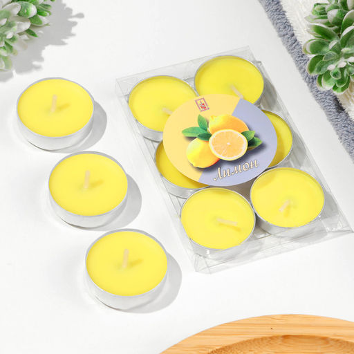 Цена за 3 шт. Набор свечей чайных ароматических, 6 шт, лимон - Богатство аромата фото 2