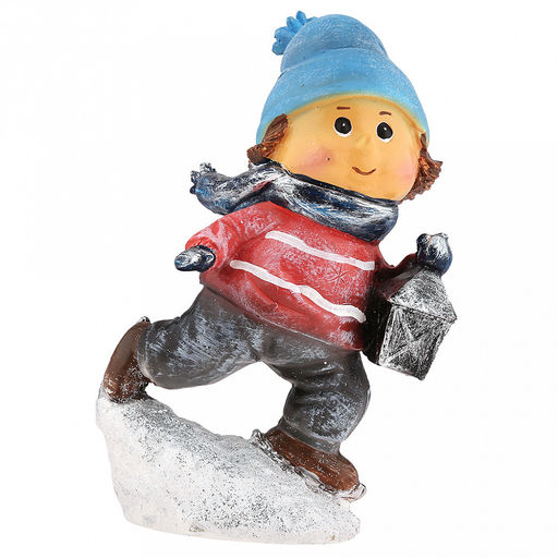 Скульптура-фигура для сада из полистоуна "Мальчик с фонариком" 13х8х20см (Россия)