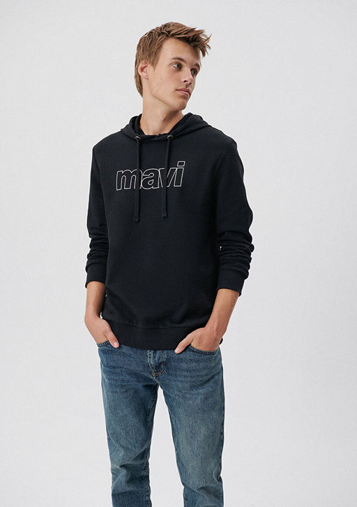 Mavi Logo Baskl Kaponlu Siyah Sweatshirt  фото 9