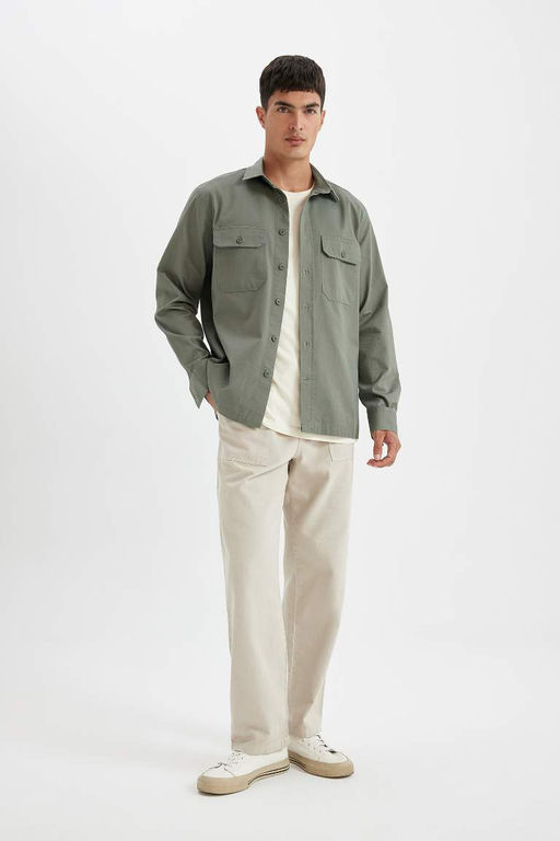 Хлопковая рубашка с длинными рукавами и воротником поло стандартного кроя - Defacto фото 2