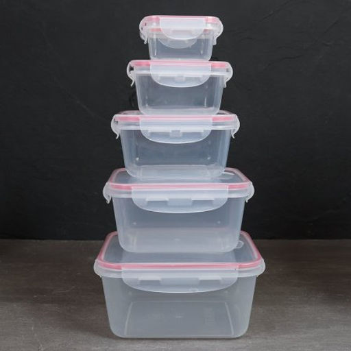 Салатник 5 штук квадратный с крышками / 905-5 /уп 36/ 220, 500, 900, 1500, 2500 мл - Галеонтрейд фото 2