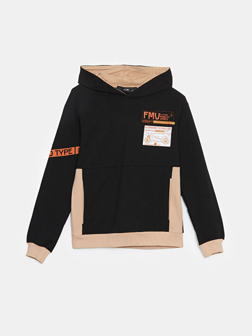 Kap??onlu Bask?l? Erkek ?ocuk Sweatshirt