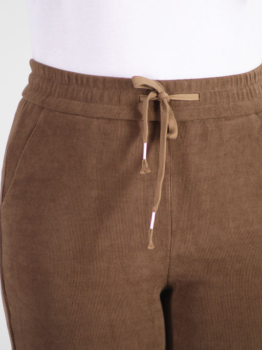 Брюки из микровельвета прямые коричневые женские - Almond фото 3