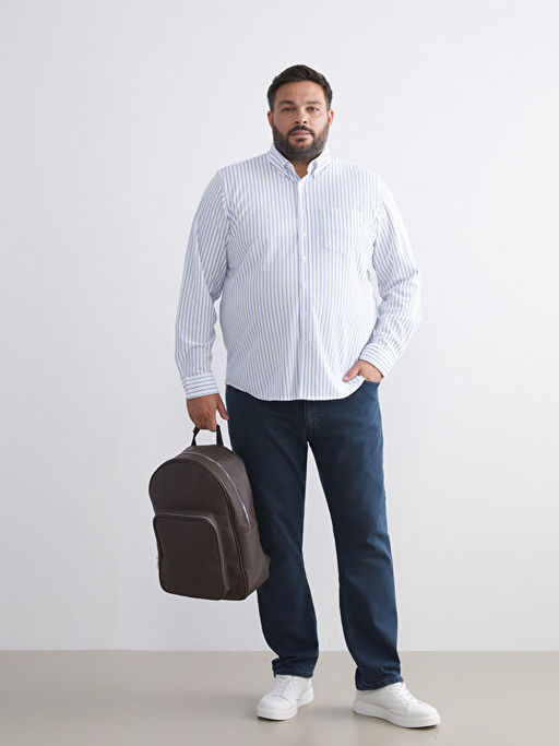 B?y?k Beden Uzun Kollu ?izgili Erkek G?mlek