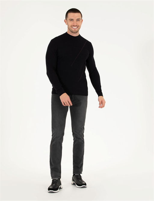 Lacivert Slim Fit Bisiklet Yaka Triko Kazak