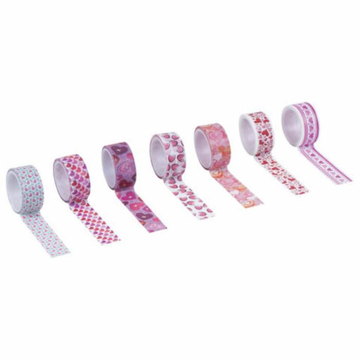 Клейкие WASHI-ленты для декора «Сердца», 15 мм × 3 м (набор 7 шт.) рисовая бумага