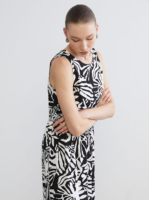 Bisiklet Yaka Desenli Belden Oturtmal? Elbise