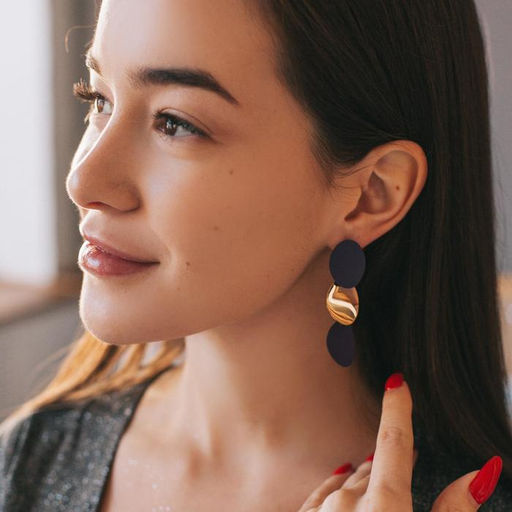 Серьги металл Азелия выгнутые круги, цвет чёрный в золоте - Queen fair фото 2