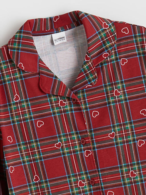 G?mlek Yaka Ekose K?z ?ocuk Pijama ?st