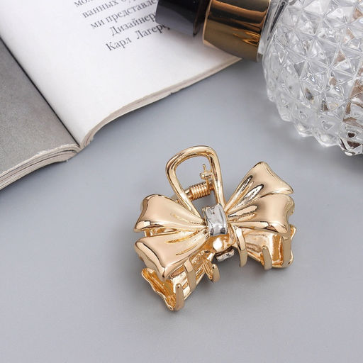 Цена за 6 шт. Крабик для волос «Хизер», бант галант, 4.5 см, золото