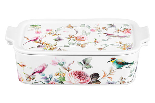Блюдо д/запекания и сервировки 2,1 л 29,5*18*8,5 см Певчие птички с крышкой, фарфор NEW BONE CHINA - Elan gallery фото 5