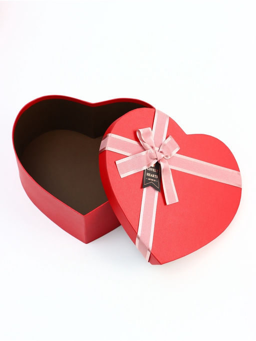 Набор подарочных коробок сердце 3 в 1, красный с розовым бантом, 31?27?13.3; 28?25?11.7; 26?23?10.3 см