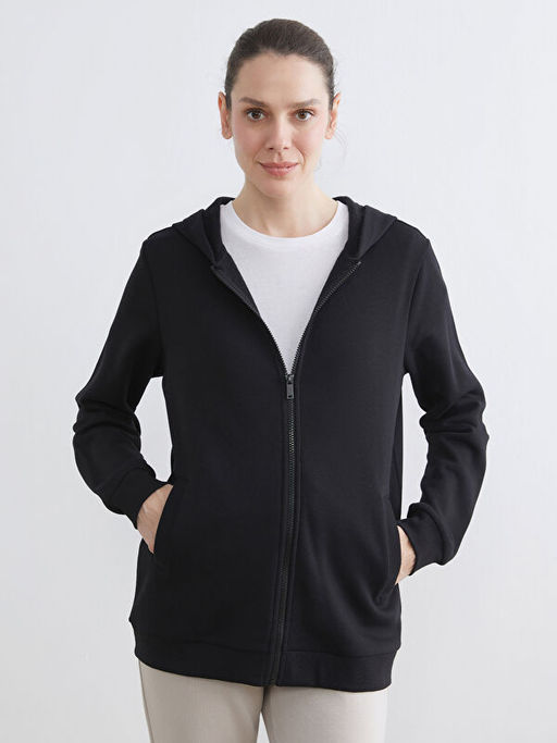 Kap??onlu Kad?n Kal?n Fermuarl? Sweatshirt