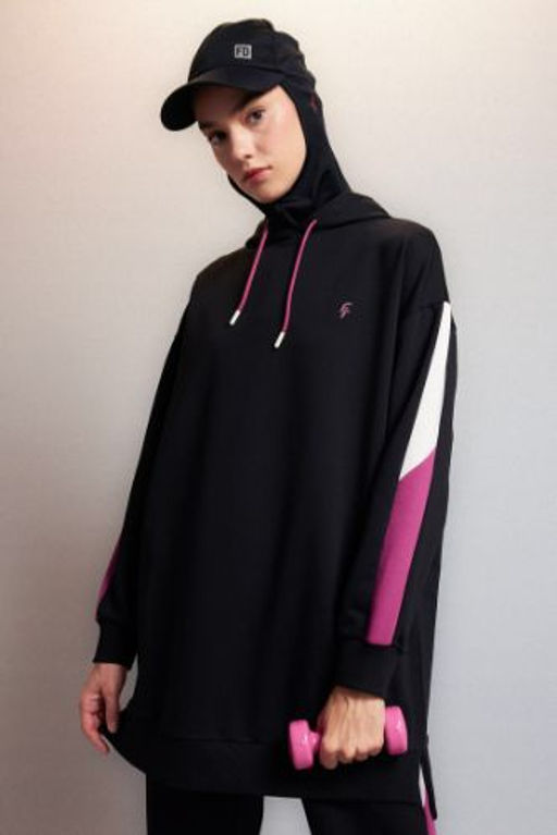 DeFactoFit Long Fit Kapusonlu Bask?l? Sporcu Sweatshirt
